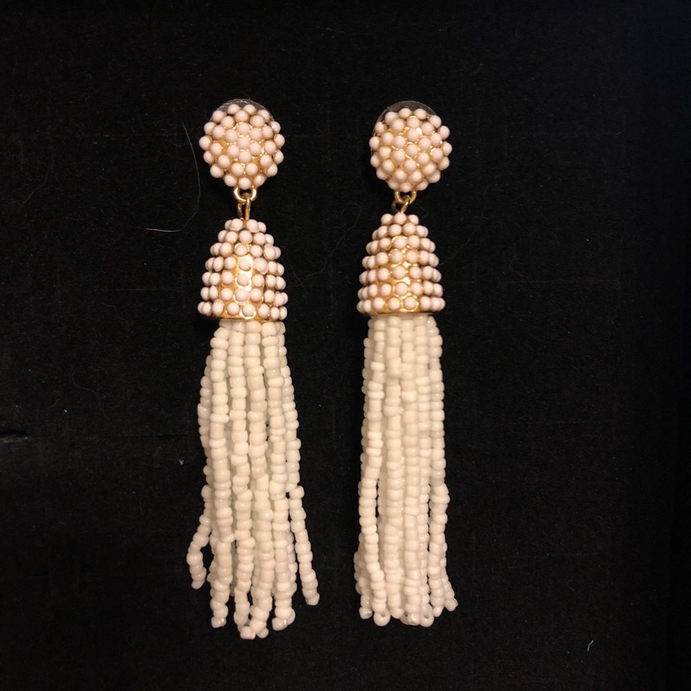 white tassel earrings